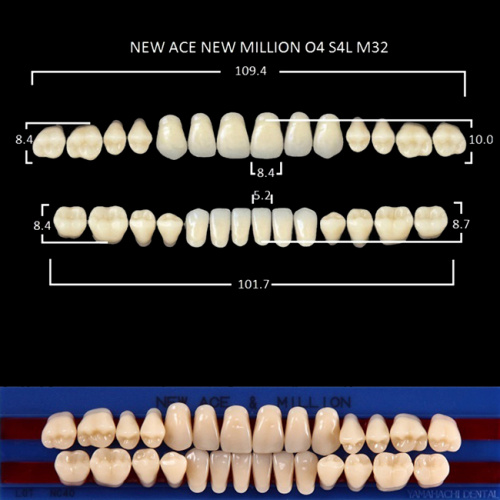 Зубы NEW ACE/NEW MILLION, цвет A2, фасон O4/S4L/M32, полный гарнитур, 28шт.