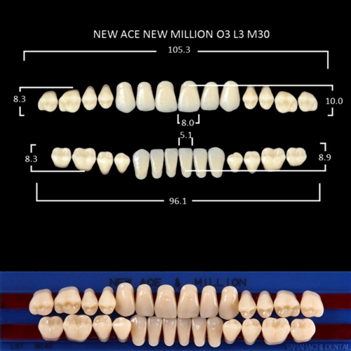 Зубы NEW ACE/NEW MILLION, цвет B3, фасон O3/L3/M30, полный гарнитур, 28шт.