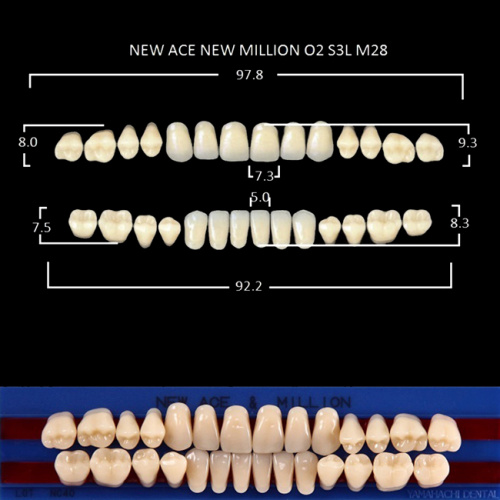 Зубы NEW ACE/NEW MILLION, цвет D2, фасон O2/S3L/M28, полный гарнитур, 28шт.