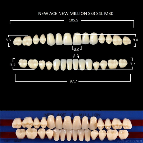 Зубы NEW ACE/NEW MILLION, цвет B3, фасон SS3/S4L/M30, полный гарнитур, 28шт. 