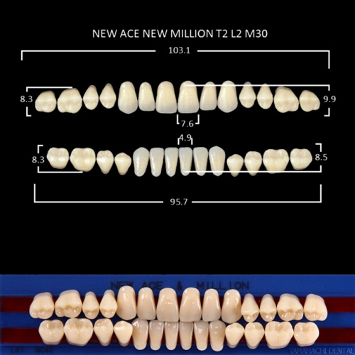 Зубы NEW ACE/NEW MILLION, цвет A2, фасон T2/L2/M30, полный гарнитур, 28шт.