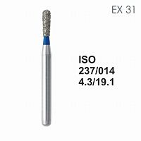 Бор алмазный MANI EX-31 по ISO 237, груша ,014 х 4.3 х 19.1 мм, зернистость S, 5 штук