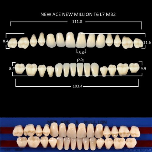 Зубы NEW ACE/NEW MILLION, цвет A2, фасон T6/L7/M32, полный гарнитур, 28шт.