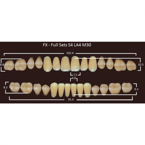 FX зубы акриловые двухслойные, полный гарнитур (28 шт.) на планке, A1, S4/LA4/M30