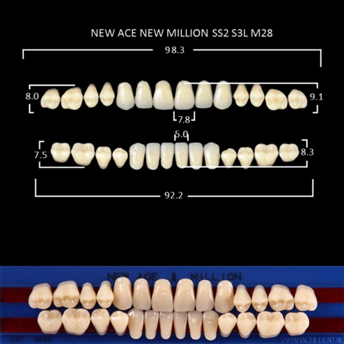 Зубы NEW ACE/NEW MILLION, цвет C3, фасон SS2/S3L/M28, полный гарнитур, 28шт.