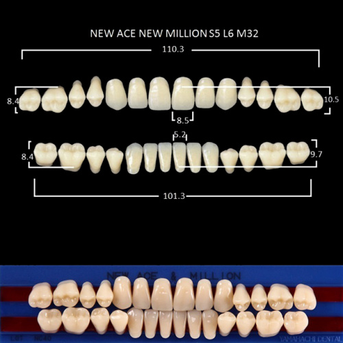 Зубы NEW ACE/NEW MILLION, цвет B1, фасон S5/L6/M32, полный гарнитур, 28шт.