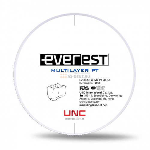Диск циркониевый Everest Multilayer PT, размер 98х18 мм, цвет A1, многослойный