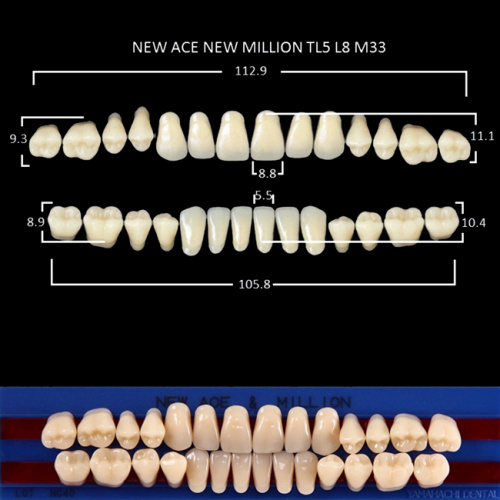 Зубы NEW ACE/NEW MILLION, цвет W05, фасон TL5/L8/M33, полный гарнитур, 28шт.