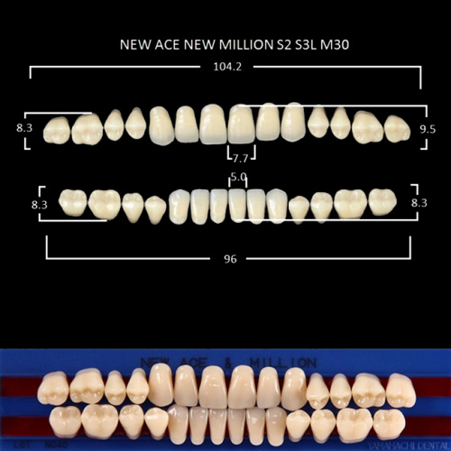 Зубы NEW ACE/NEW MILLION, цвет A3, фасон S2/S3L/M30, полный гарнитур, 28шт.